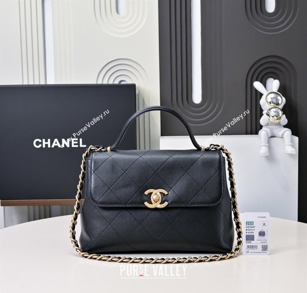Chanel Calfskin Large Flap Bag with Top Handle Black 2025 AS5467 (yezi-250703034)