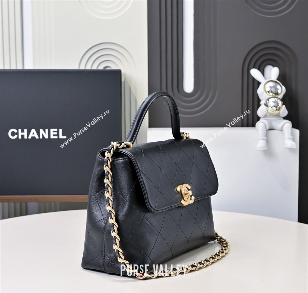 Chanel Calfskin Large Flap Bag with Top Handle Black 2025 AS5467 (yezi-250703034)
