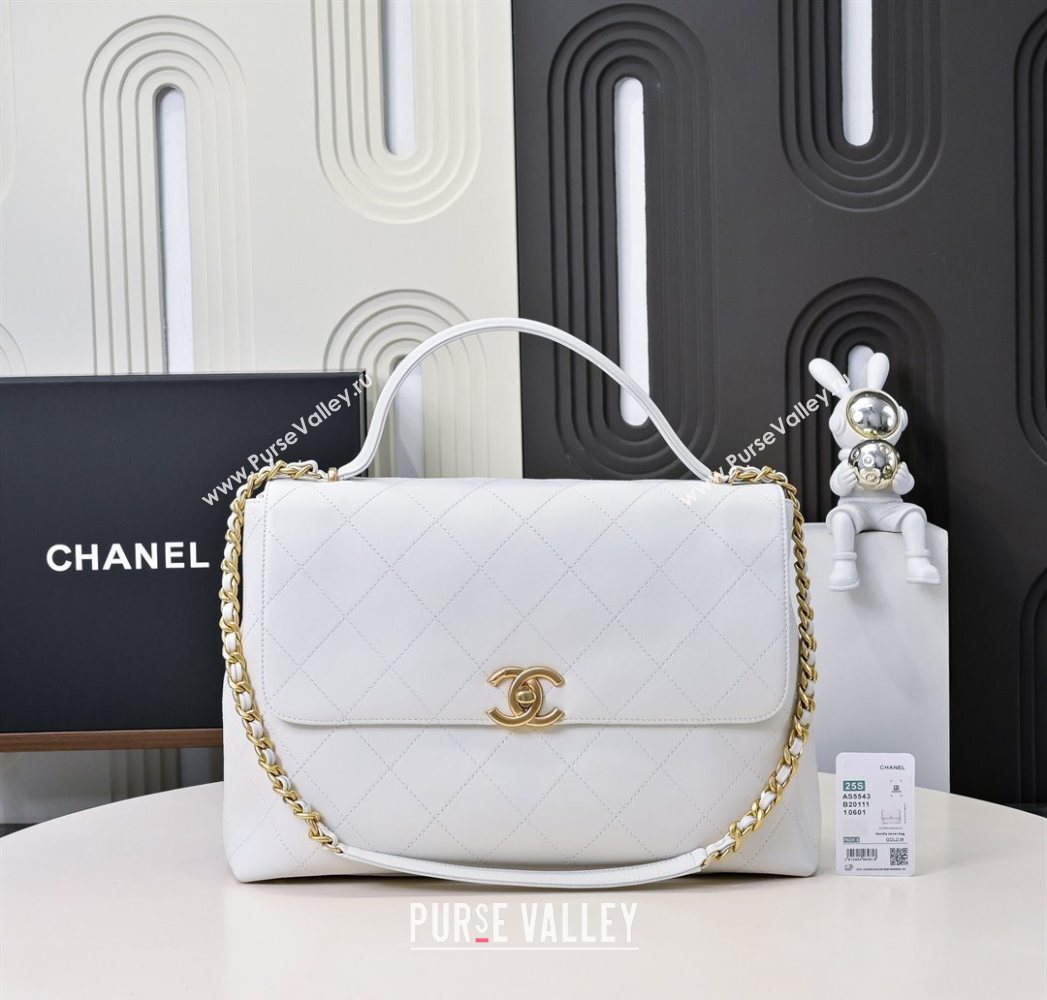 Chanel Calfskin Maxi Flap Bag with Top Handle White 2025 AS5543 (yezi-250703036)