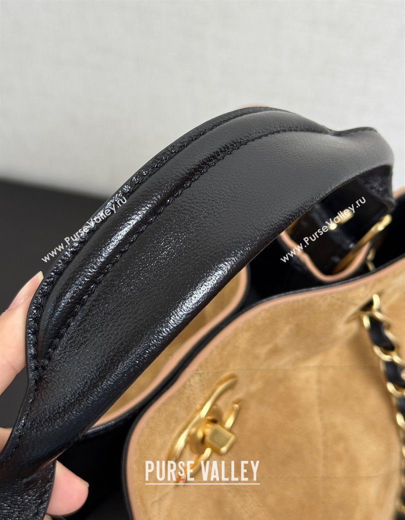 Chanel Suede Lambskin Small Shopping Bag Beige/Black 2025 99485 (yezi-250703005)
