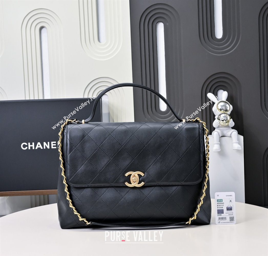 Chanel Calfskin Maxi Flap Bag with Top Handle Black 2025 AS5543 (yezi-250703037)