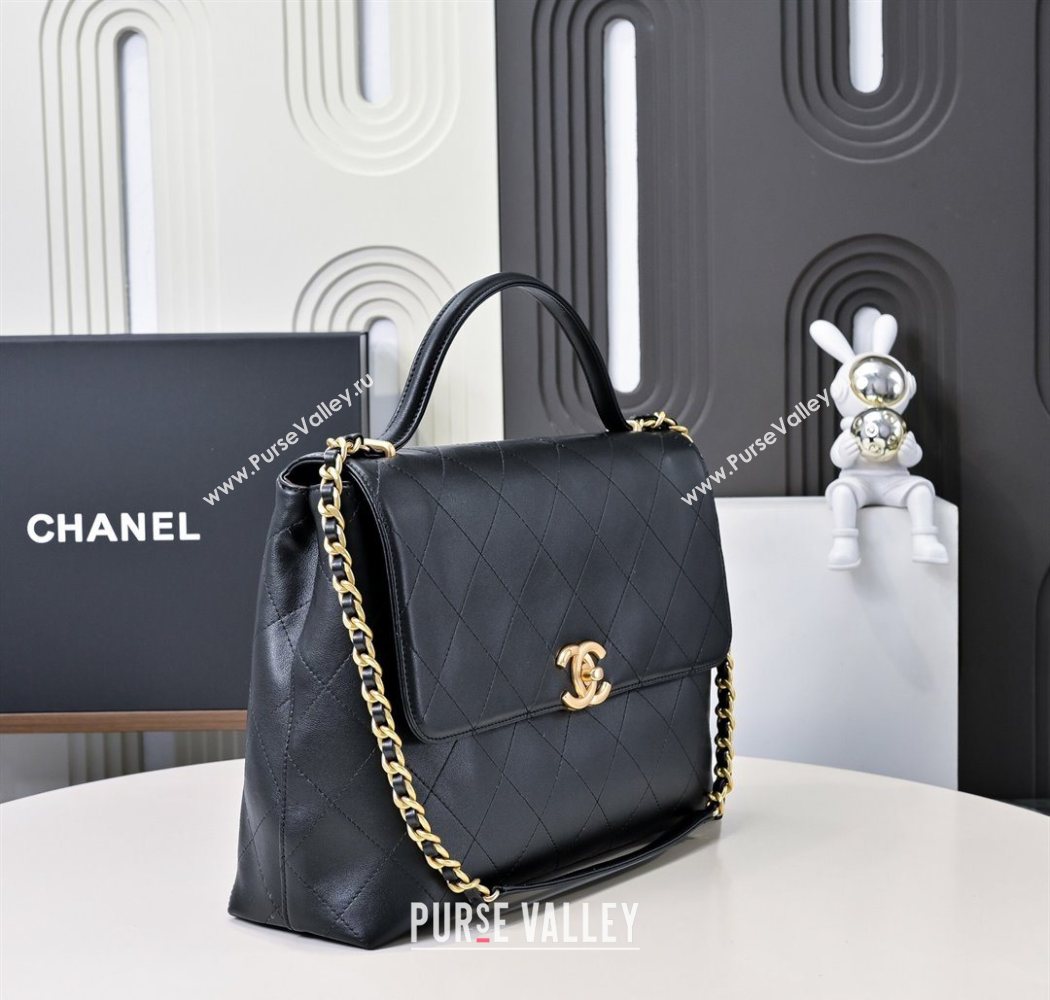 Chanel Calfskin Maxi Flap Bag with Top Handle Black 2025 AS5543 (yezi-250703037)