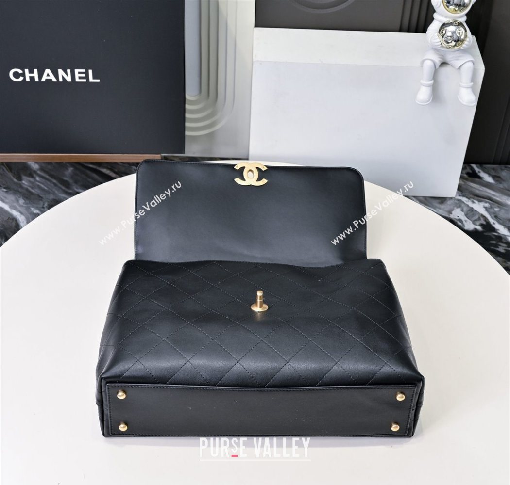 Chanel Calfskin Maxi Flap Bag with Top Handle Black 2025 AS5543 (yezi-250703037)