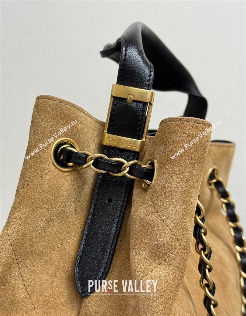 Chanel Suede Lambskin Small Shopping Bag Beige/Black 2025 99485 (yezi-250703005)