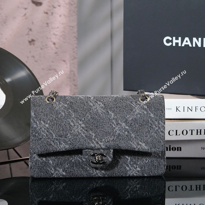 Chanel Printed Denim Classic Medium Flap Bag Black 2025 A01112 0703 (yezi-250703038)