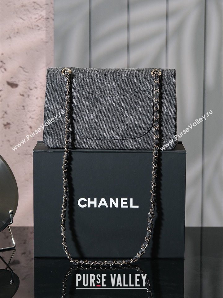 Chanel Printed Denim Classic Medium Flap Bag Black 2025 A01112 0703 (yezi-250703038)