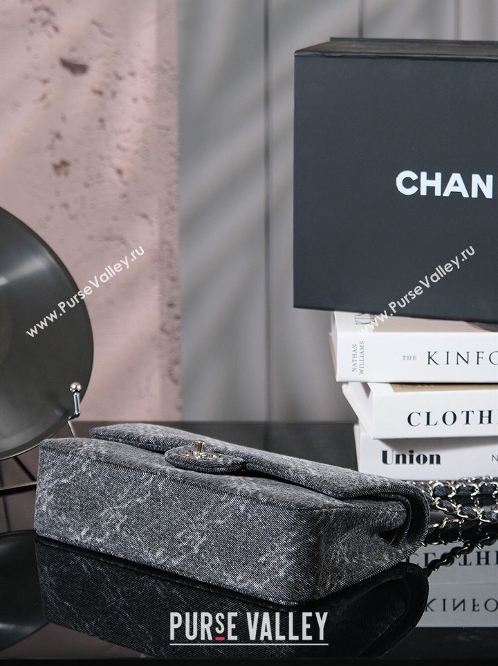 Chanel Printed Denim Classic Medium Flap Bag Black 2025 A01112 0703 (yezi-250703038)