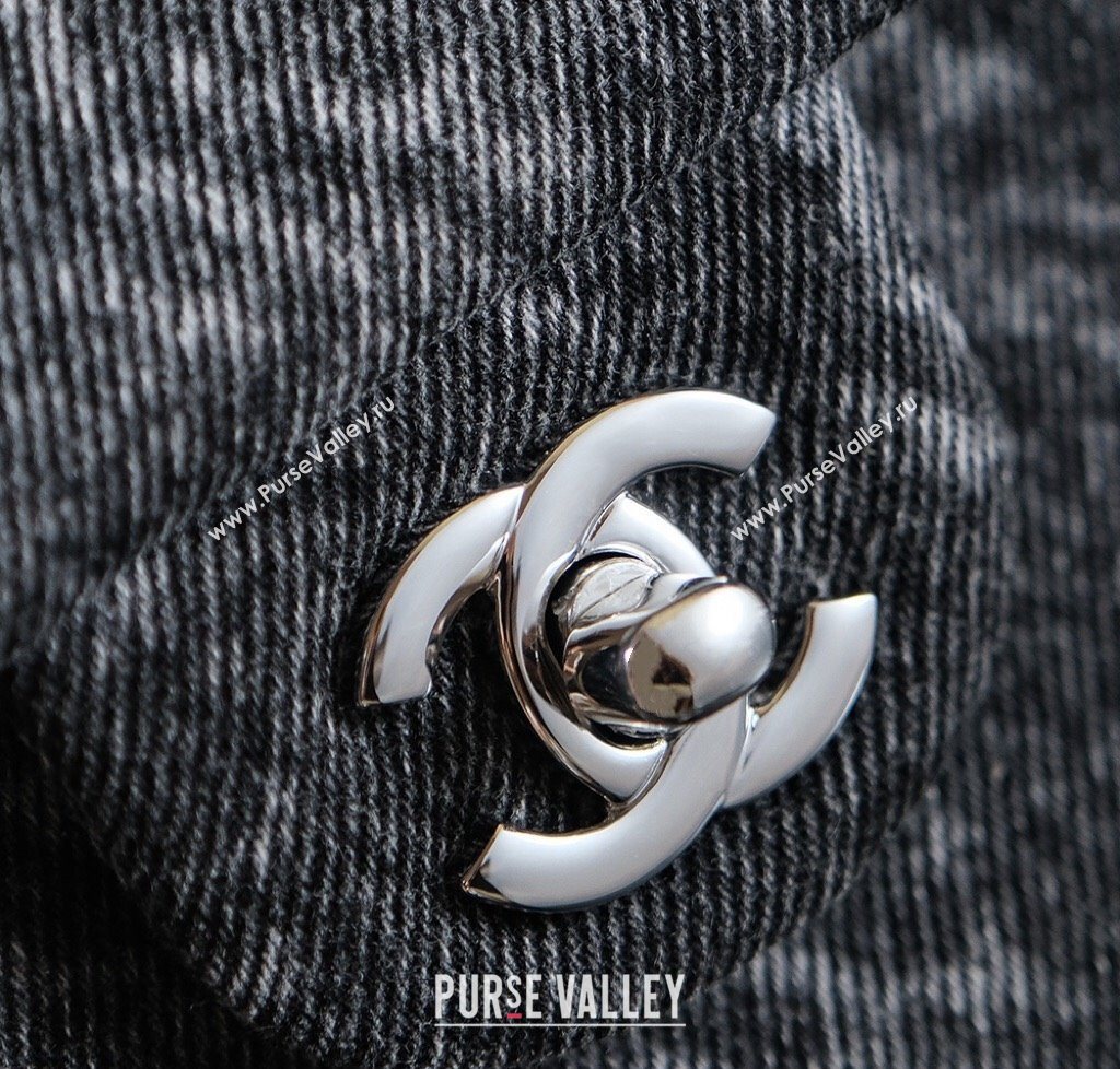 Chanel Printed Denim Classic Medium Flap Bag Black 2025 A01112 0703 (yezi-250703038)