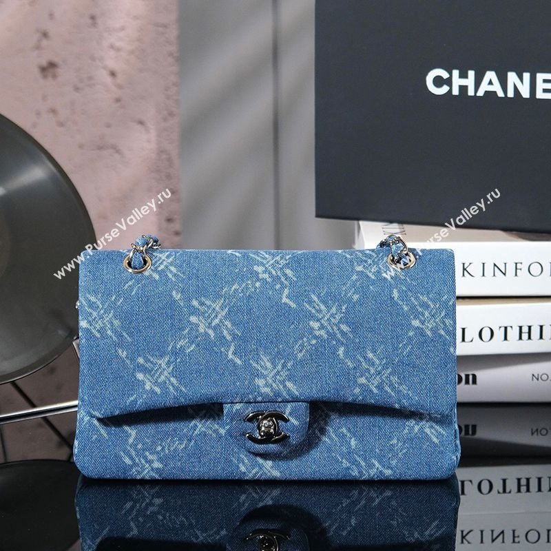 Chanel Printed Denim Classic Medium Flap Bag Blue 2025 A01112 0703 (yezi-250703039)