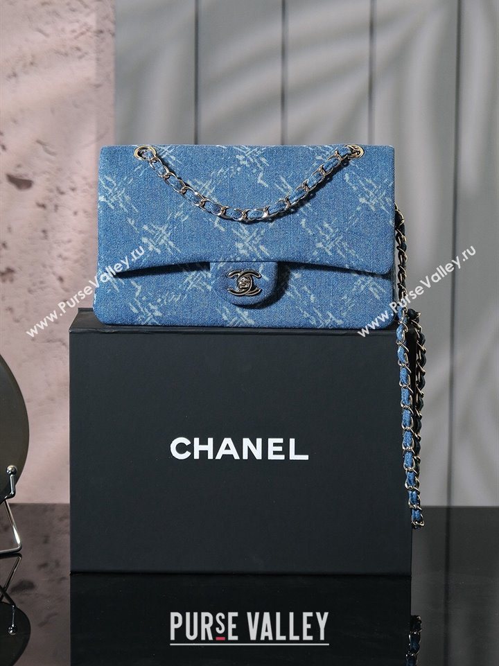 Chanel Printed Denim Classic Medium Flap Bag Blue 2025 A01112 0703 (yezi-250703039)