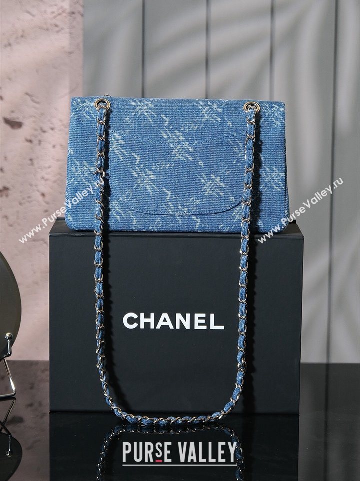 Chanel Printed Denim Classic Medium Flap Bag Blue 2025 A01112 0703 (yezi-250703039)