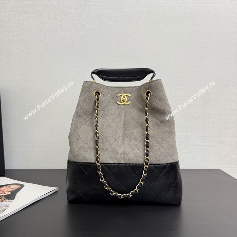 Chanel Suede Lambskin Small Shopping Bag Grey/Black 2025 99485 (yezi-250703007)
