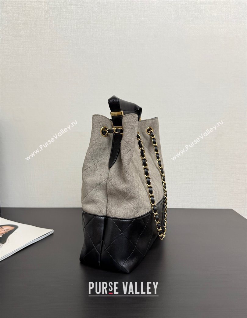 Chanel Suede Lambskin Small Shopping Bag Grey/Black 2025 99485 (yezi-250703007)
