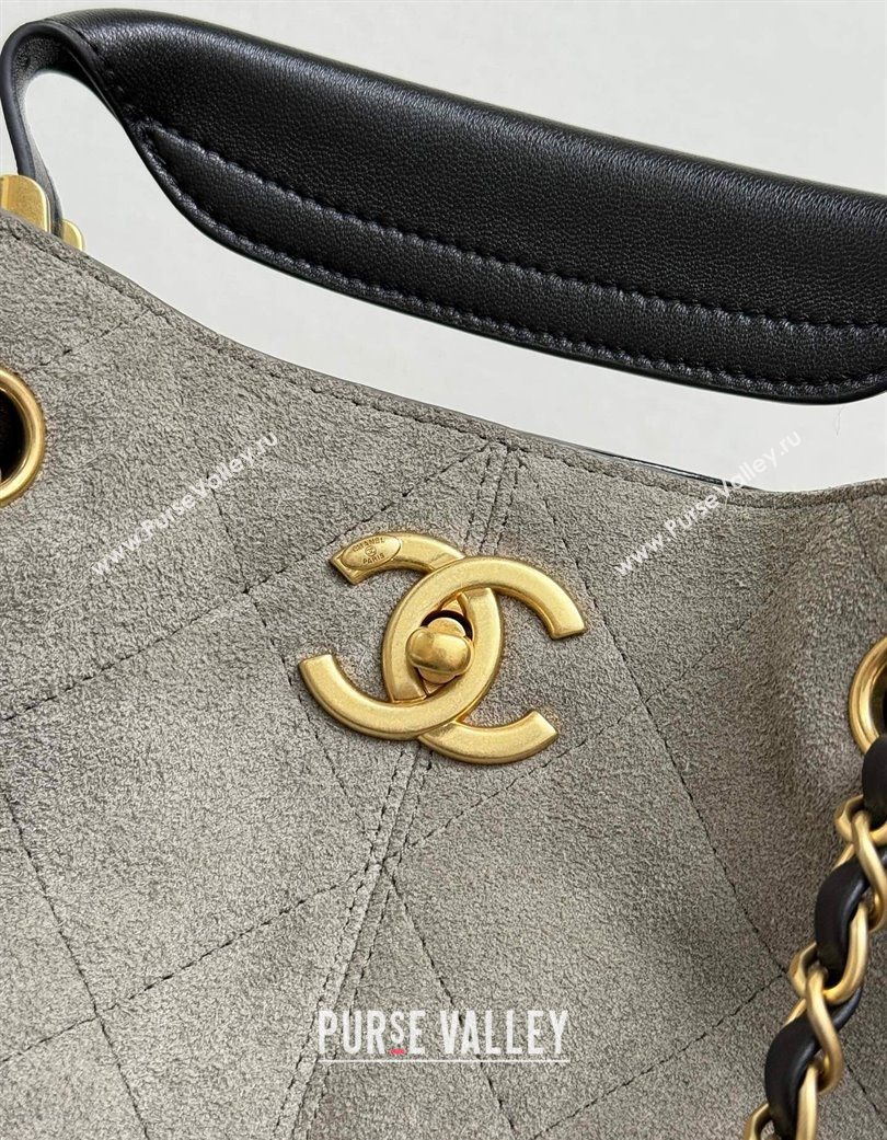 Chanel Suede Lambskin Small Shopping Bag Grey/Black 2025 99485 (yezi-250703007)