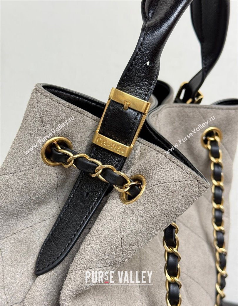 Chanel Suede Lambskin Small Shopping Bag Grey/Black 2025 99485 (yezi-250703007)