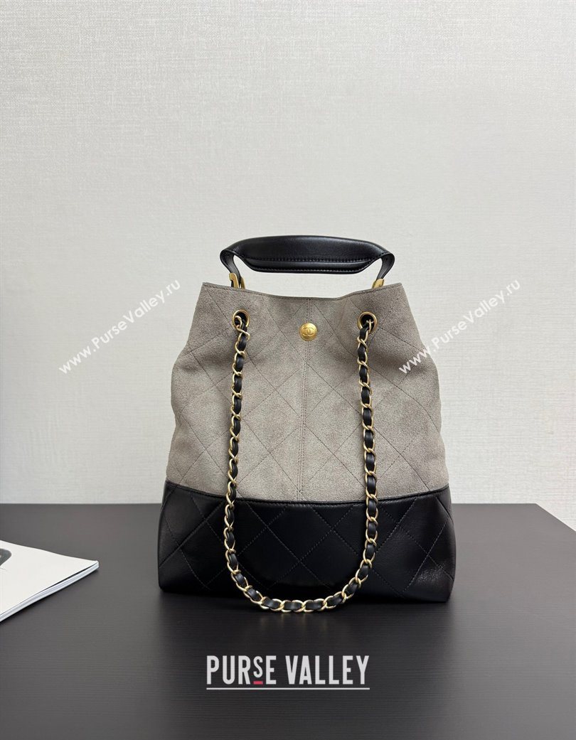 Chanel Suede Lambskin Small Shopping Bag Grey/Black 2025 99485 (yezi-250703007)
