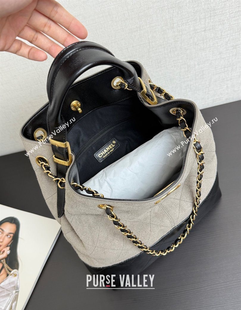 Chanel Suede Lambskin Small Shopping Bag Grey/Black 2025 99485 (yezi-250703007)