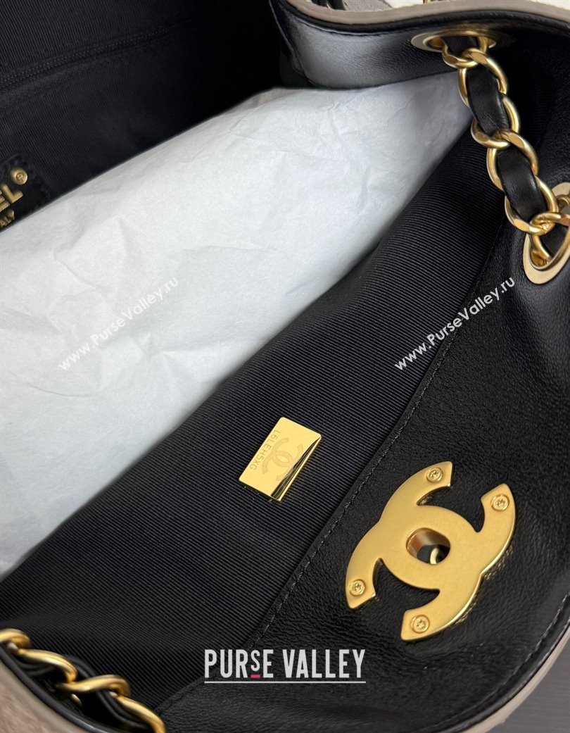Chanel Suede Lambskin Small Shopping Bag Grey/Black 2025 99485 (yezi-250703007)
