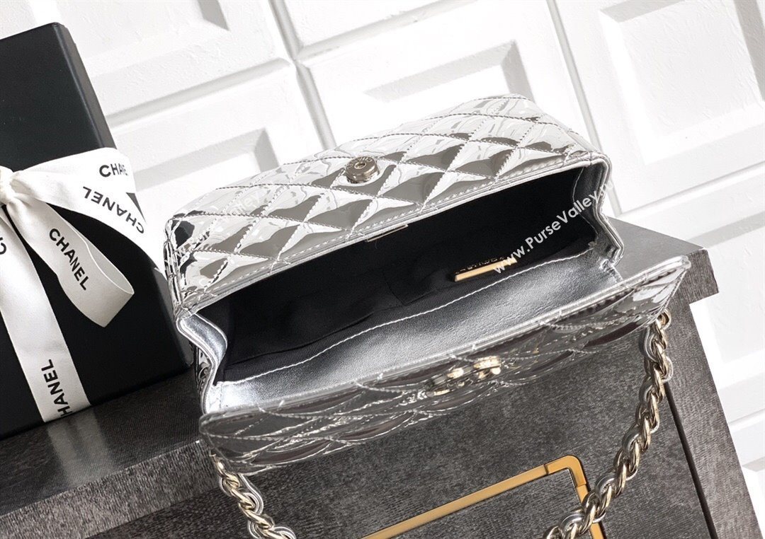 Chanel Patent Calfskin Mini Flap Bag with Top Handle Bag Silver 2025 0702 (yezi-250702046)