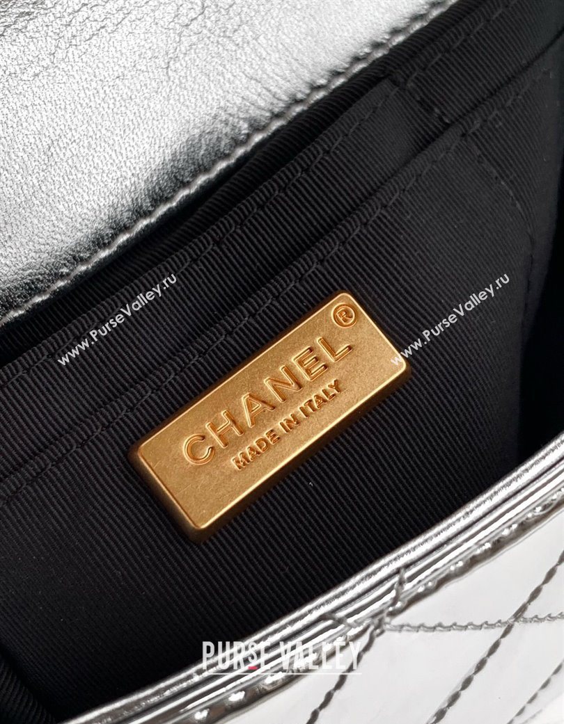 Chanel Patent Calfskin Mini Flap Bag with Top Handle Bag Silver 2025 0702 (yezi-250702046)