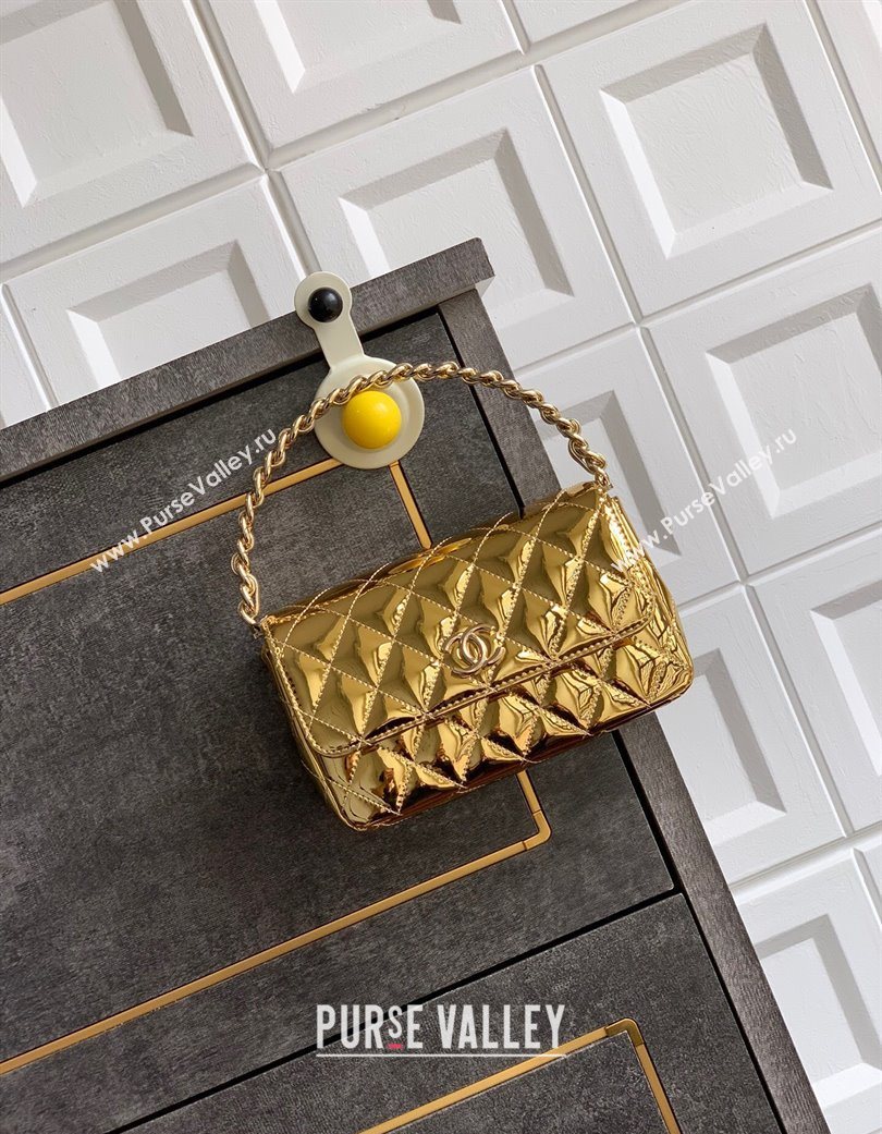Chanel Patent Calfskin Mini Flap Bag with Top Handle Bag Gold 2025 0702 (yezi-250702047)