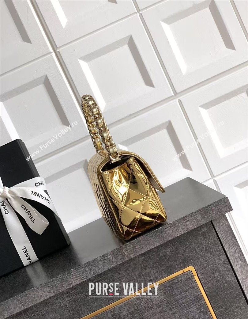 Chanel Patent Calfskin Mini Flap Bag with Top Handle Bag Gold 2025 0702 (yezi-250702047)