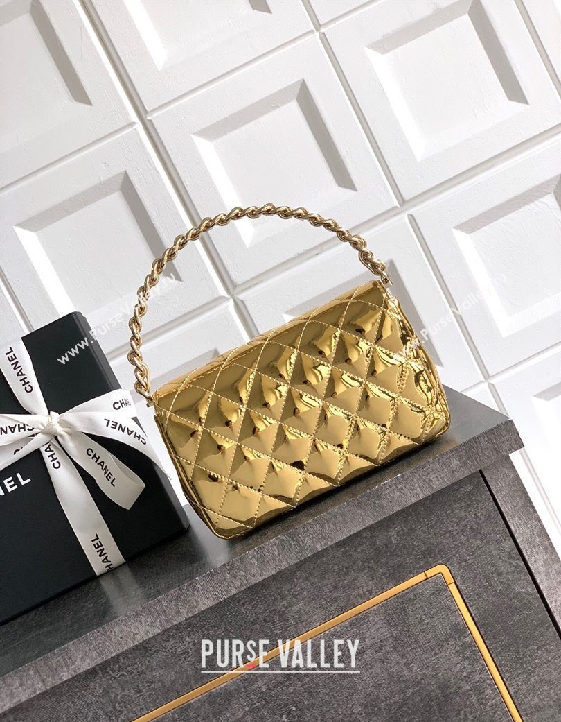 Chanel Patent Calfskin Mini Flap Bag with Top Handle Bag Gold 2025 0702 (yezi-250702047)
