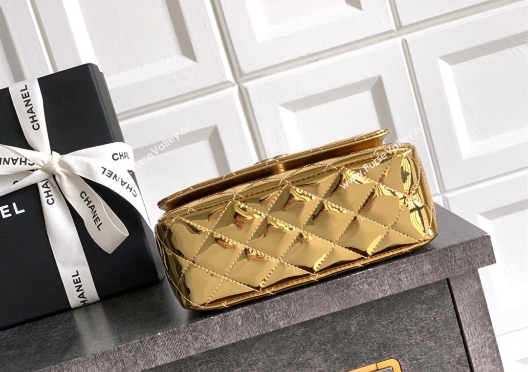 Chanel Patent Calfskin Mini Flap Bag with Top Handle Bag Gold 2025 0702 (yezi-250702047)