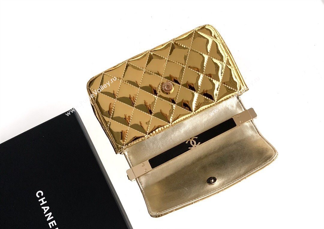 Chanel Patent Calfskin Mini Flap Bag with Top Handle Bag Gold 2025 0702 (yezi-250702047)