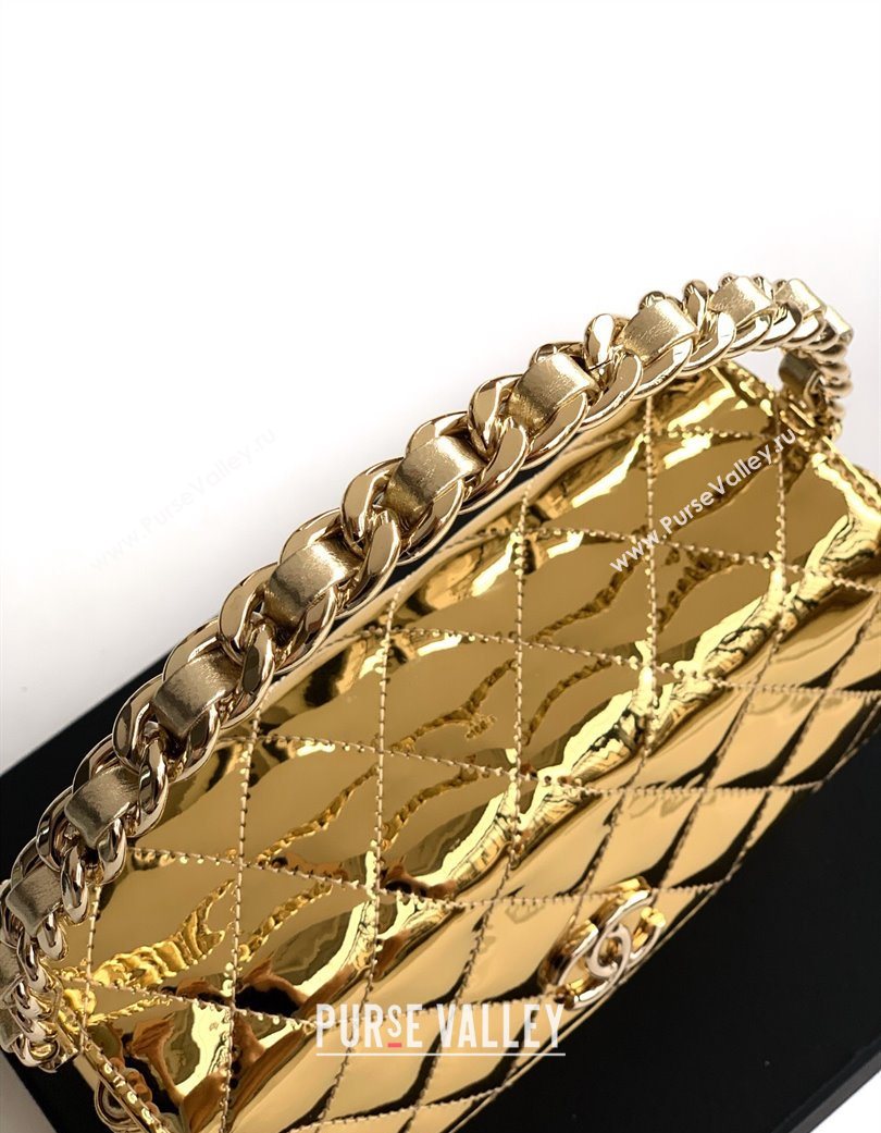 Chanel Patent Calfskin Mini Flap Bag with Top Handle Bag Gold 2025 0702 (yezi-250702047)