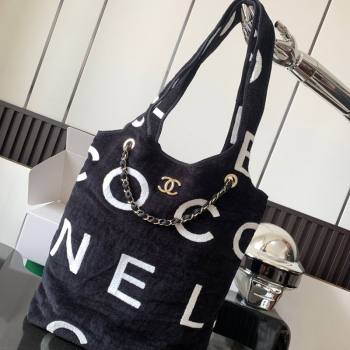 Chanel Cotton Coco Beach Bag Black/White 2025 AA3846 (ssz-250702068)
