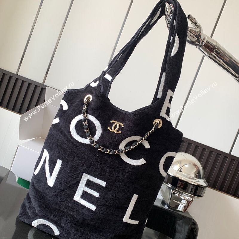 Chanel Cotton Coco Beach Bag Black/White 2025 AA3846 (ssz-250702068)