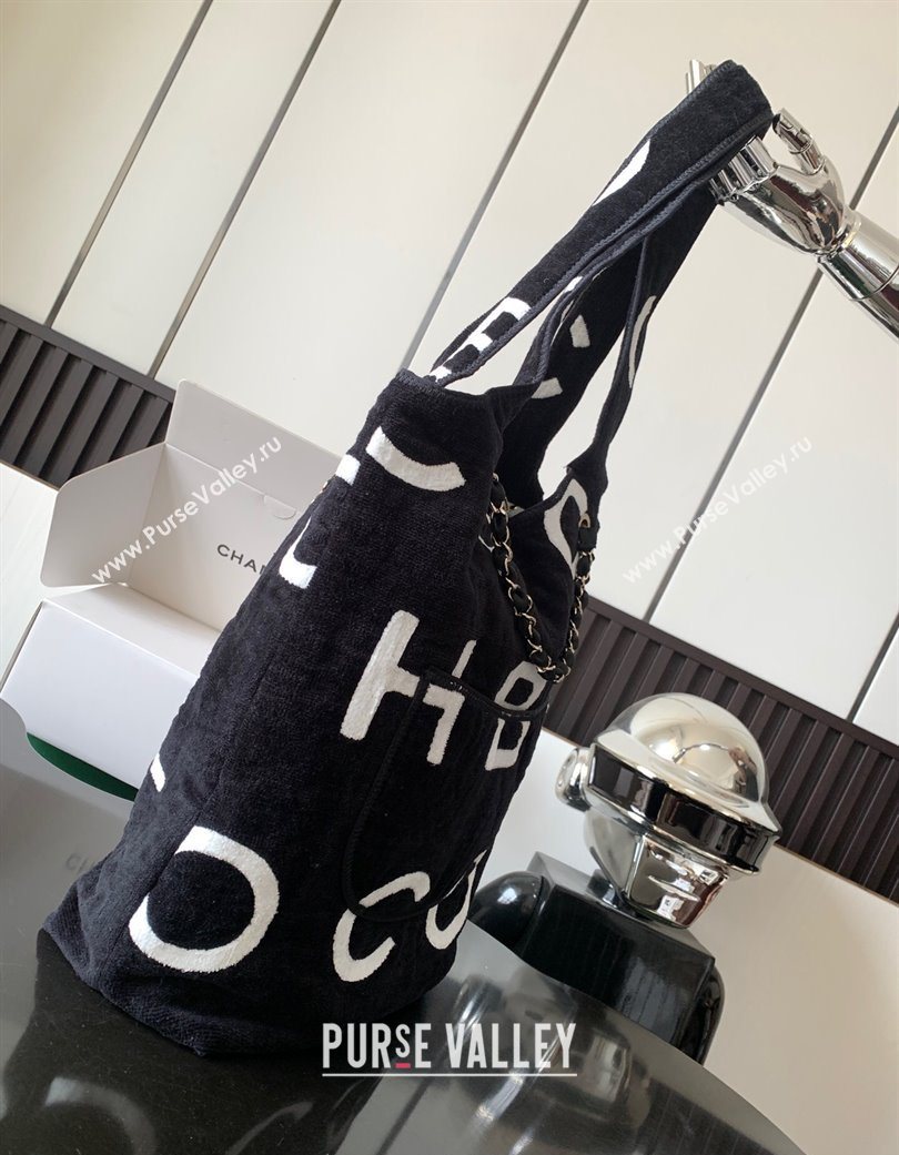 Chanel Cotton Coco Beach Bag Black/White 2025 AA3846 (ssz-250702068)