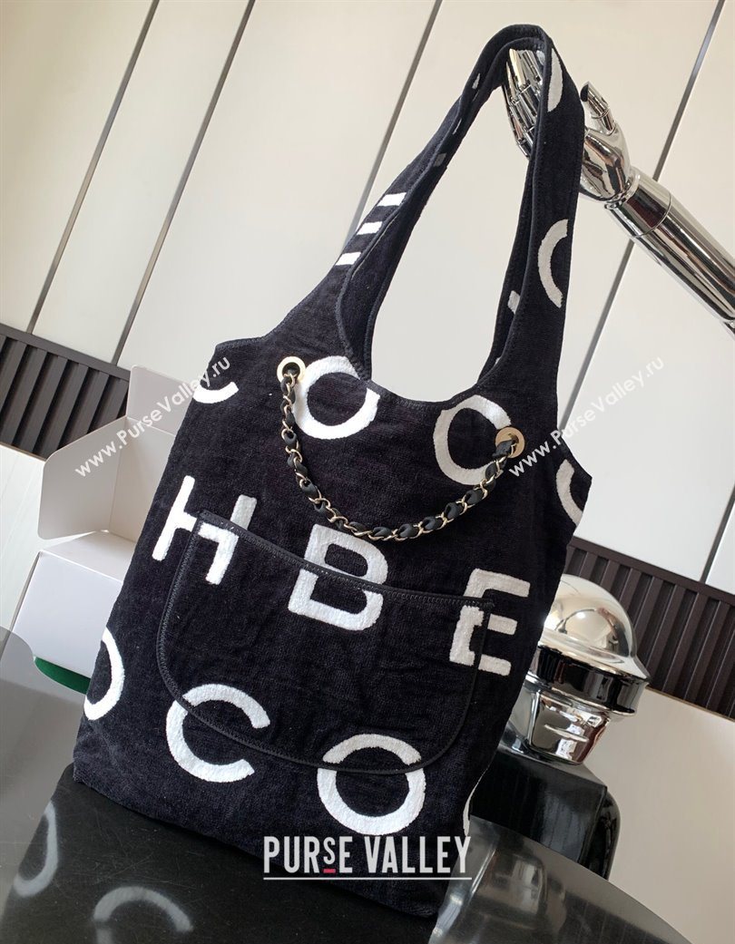 Chanel Cotton Coco Beach Bag Black/White 2025 AA3846 (ssz-250702068)