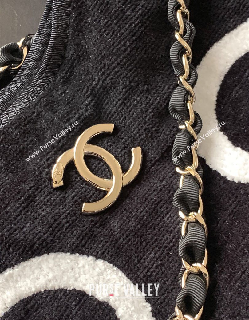 Chanel Cotton Coco Beach Bag Black/White 2025 AA3846 (ssz-250702068)