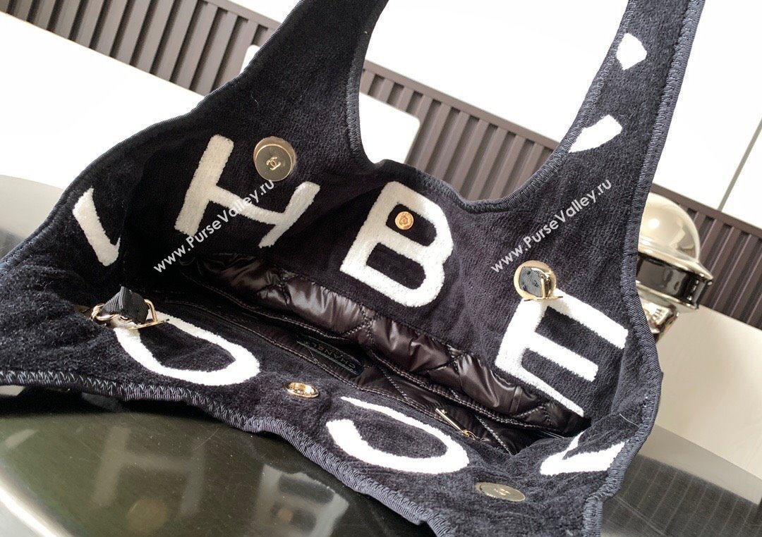 Chanel Cotton Coco Beach Bag Black/White 2025 AA3846 (ssz-250702068)