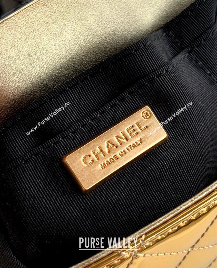 Chanel Patent Calfskin Mini Flap Bag with Top Handle Bag Gold 2025 0702 (yezi-250702047)
