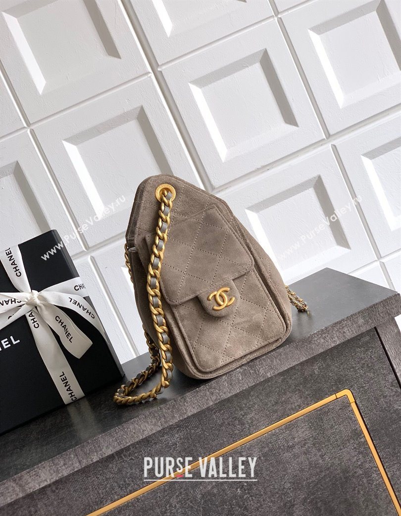 Chanel 25 Mini Hobo Handbag in Suede Grey 2025 AS5631 (yezi-250702069)