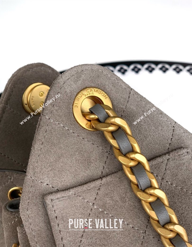 Chanel 25 Mini Hobo Handbag in Suede Grey 2025 AS5631 (yezi-250702069)