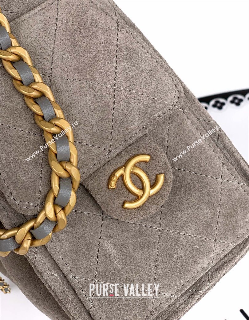Chanel 25 Mini Hobo Handbag in Suede Grey 2025 AS5631 (yezi-250702069)