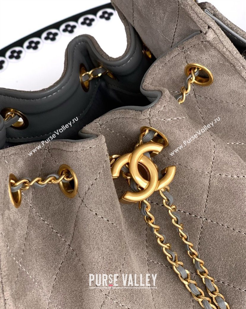 Chanel 25 Mini Hobo Handbag in Suede Grey 2025 AS5631 (yezi-250702069)