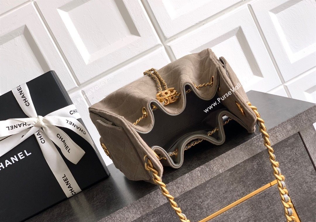 Chanel 25 Mini Hobo Handbag in Suede Grey 2025 AS5631 (yezi-250702069)