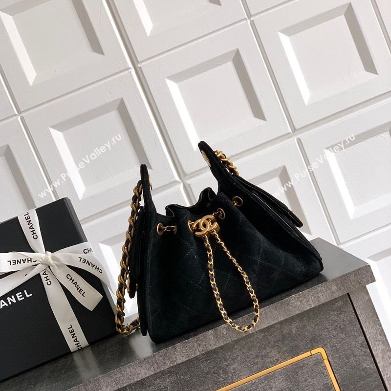 Chanel 25 Mini Hobo Handbag in Suede Black 2025 AS5631 (yezi-250702071)
