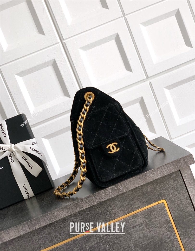 Chanel 25 Mini Hobo Handbag in Suede Black 2025 AS5631 (yezi-250702071)