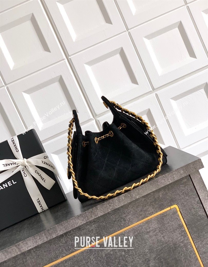 Chanel 25 Mini Hobo Handbag in Suede Black 2025 AS5631 (yezi-250702071)