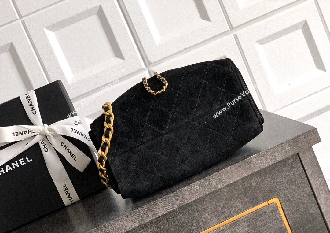 Chanel 25 Mini Hobo Handbag in Suede Black 2025 AS5631 (yezi-250702071)