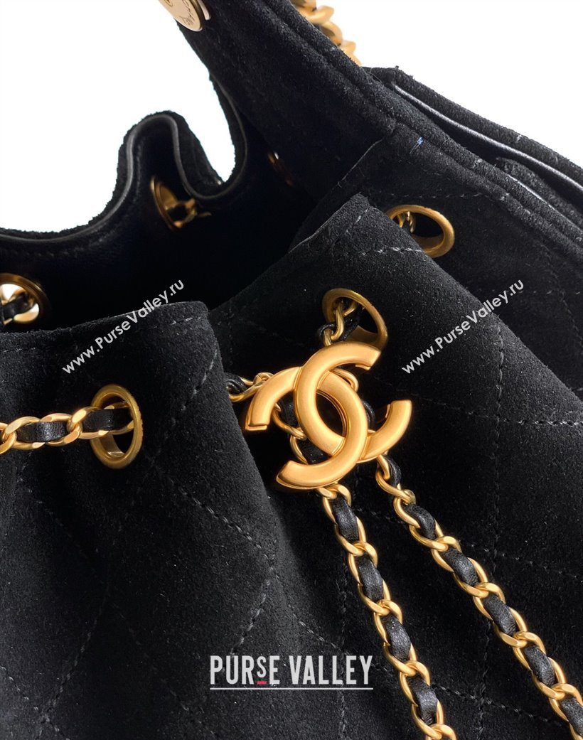 Chanel 25 Mini Hobo Handbag in Suede Black 2025 AS5631 (yezi-250702071)