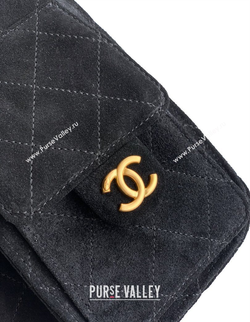 Chanel 25 Mini Hobo Handbag in Suede Black 2025 AS5631 (yezi-250702071)