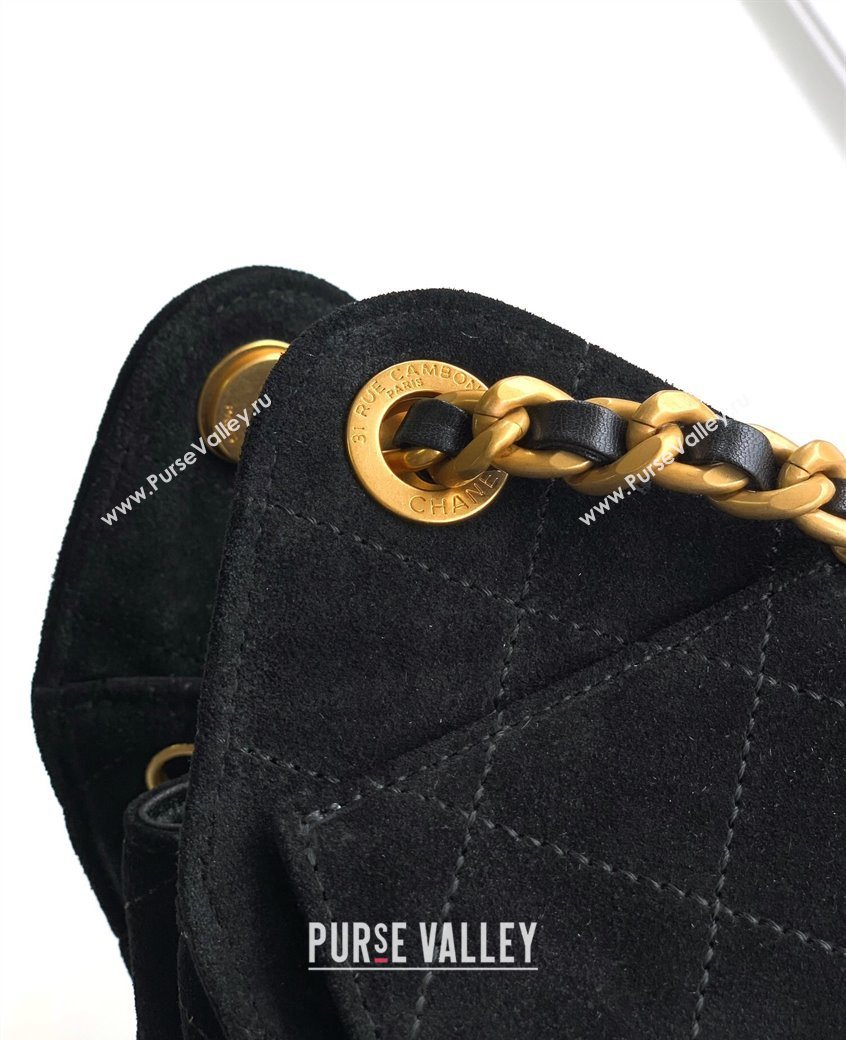 Chanel 25 Mini Hobo Handbag in Suede Black 2025 AS5631 (yezi-250702071)