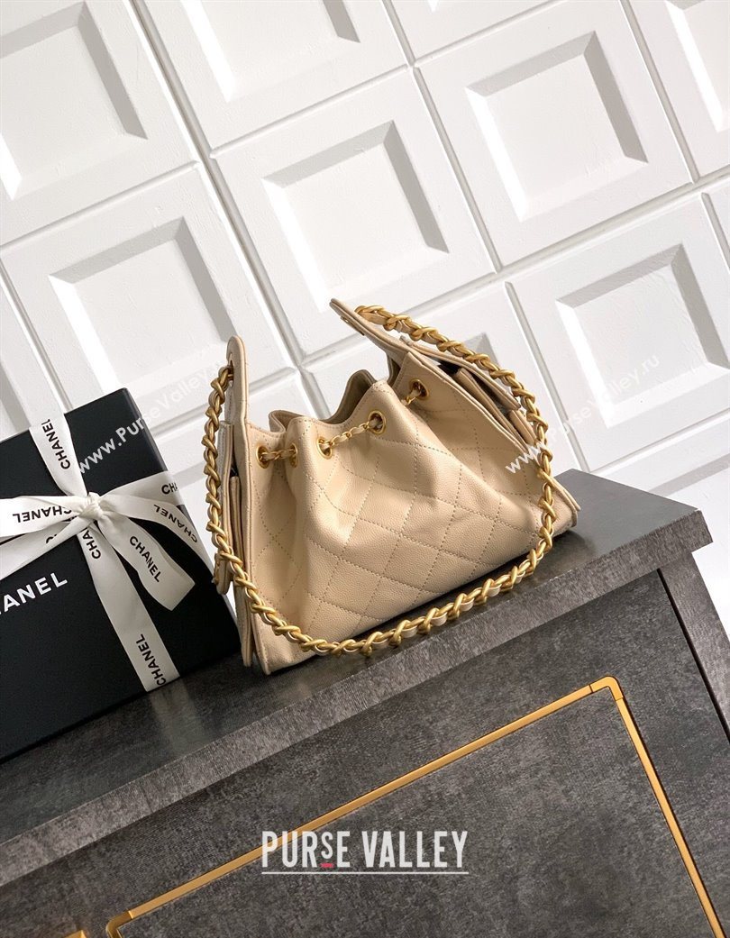 Chanel 25 Mini Hobo Handbag in Grained Calfskin Beige 2025 AS5631 (yezi-250702073)